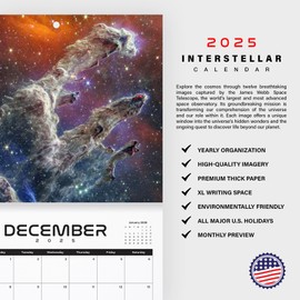 2025 Interstellar Wall Calendar Featuring Breathtaking Images of The Cosmos - Includes All US & World Holidays & Dates Included | Perfect Christmas Calendar for the Home and Office | 12" x 24" (Open)