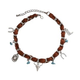FFLaiwah Feather Western Turquoise Choker Necklace for Women Cowboy Hat Silver Plated Black Brown Suede Boho Summer Cowgirl Rodeo Country Concert Outfits Jewelry Accessories-D