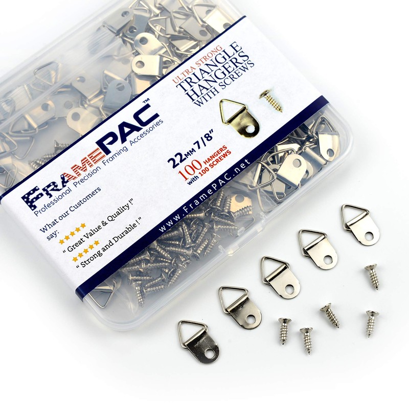 FramePac 100 Pack Picture Hangers with Screws, Small Triangle Ring,