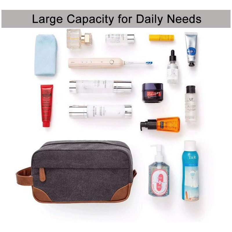 Men's Toiletry Bag, Leather and Canvas Travel Toiletry Bag, Dopp