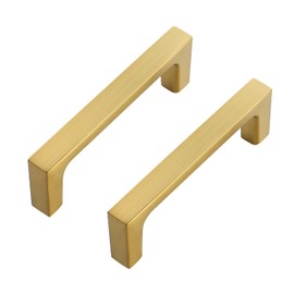 Ravinte 5 Pack Solid 3 Inch Square Cabinet Handles - Brushed Brass Drawer Pulls - Kitchen Hardware and Handles
