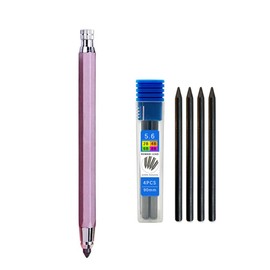 5.6mm metal drawing pencil with 4 2B 4B 6B 8B lead sets professional art sketch mechanical pencil Kawaii stationery can be filled (Pink)