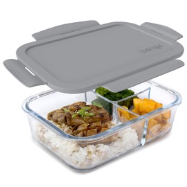 Bentgo® Glass Lunch Box - Leak-Proof Bento-Style Food Container with Airtight Lid and Divided 3-Compartment Design - 5 Cup Capacity for Meal Prepping, and Portion-Controlled Meals for Adults (Gray)