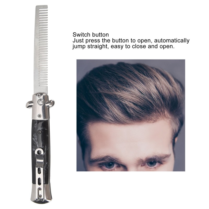 Switchblade Comb Men Automatic Push Button Foldable Pocket Oil Hair