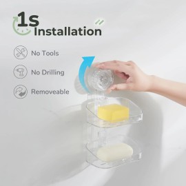 DEEIF Suction Cup Soap Dish for Shower Wall, Self-Draining (Clear)