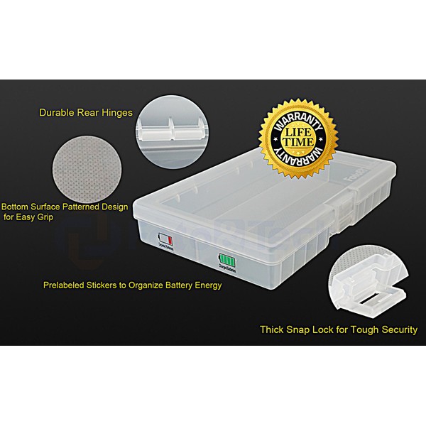 Imprimir sobre y equipo tecnológico transparente AA/AAA batería de plástico caja de almacenamiento/organizador/soporte (mantiene hasta 46 baterías AA o 64 pilas AAA)