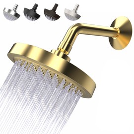 High Pressure Shower Head - Anti-Clogging Silicone Nozzles - 2.5 GPM Removable Restrictor - Easy to Clean Adjustable Replacement - easy to install with Plumbers Tape - 6 inch - Elegant Gold Finish