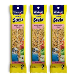 Vitakraft 3 Pack of Harvest Apple Crunch Sticks for Parakeets, 2 Sticks Each