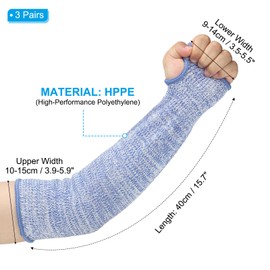 PATIKIL 12 Inch Cut Resistant Sleeve, 3 Pairs Arm Safety Protectors Sleeves with Thumb Hole Level 5 Protection Forearm Guard Sleeves for Thin Skin and Bruising, S, Blue