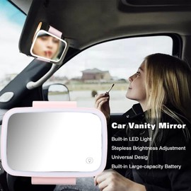 Espejo de Tocador para Coche, Fydun Visera Parasol Espejo de Maquillaje con Luces LED Pantalla Táctil Plug and Play Espejo de Visera con Clip Trasero Retráctil (Rosa)