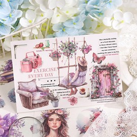 Diuhofart Large 24 Sheets Pre-Cut Scrapbook Sticker Book for Junk Journal Supplies, Washi Journal Stickers for Journaling, Collage Materials, Scrapbooking, Planner, Bujo, Arts Craft