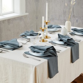 Linen Fabric Napkins Set of 6.40 x 40 cm, Washable Soft Durable Table Napkins, 80% Linen, 20% Cotton Fabric Napkins for Parties, Christmas, Thanksgiving, Wedding, Blue