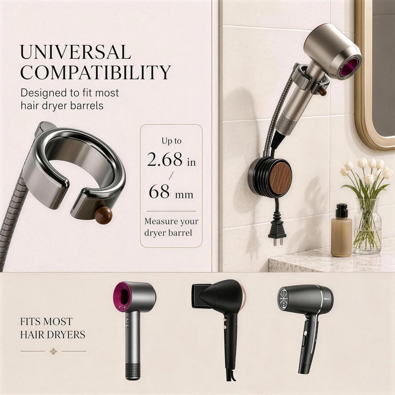 Hands Free Hair Dryer Holder Wall Mount, Reusable Suction Cup