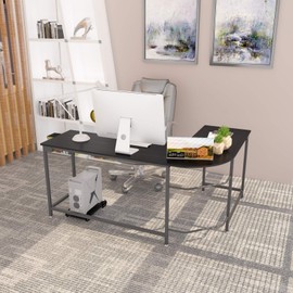 Teraves Modern L-Shaped Desk Corner Computer Desk Home Office Study Workstation Wood & Steel PC Laptop Gaming Table