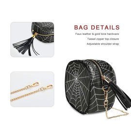 ALAZA Women's White Spider Web on Black Fashion Purses Bag with Metal Chain Strap for Travel Shopping