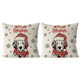 QIONG MENG Christmas Pillow Covers 18x18 Inch Set of 2 Golden Retriever Yellow Lab Christmas Decorations Pillowcase Xmas Dog Throw Pillow Covers Home Sofa Living Room Decorative Cushion Case