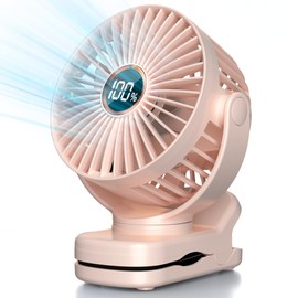 TUNISE Mini Clip on Fan, Battery Operated Desk Fan, Digital display，3 Speeds Adjustable, Bidirectional 360 ° Adjustable, Super Strong Wind, Portable Fan for Home, Office, Camping
