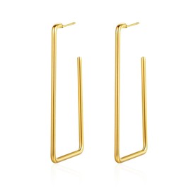 QIAOLEHUI Gold Stainless Steel Large Geometric Stud Rectangle Earrings for Women Square Hoop Earrings Jewelry Gift (Gold)