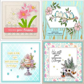 4 Set 3 -Sentiments Rubber Clear Stamps Set for Card Making Acrylic Stamp Block Tools with Grid Lines Craft Supplies DIY Scrapbooking Notebook Stamps