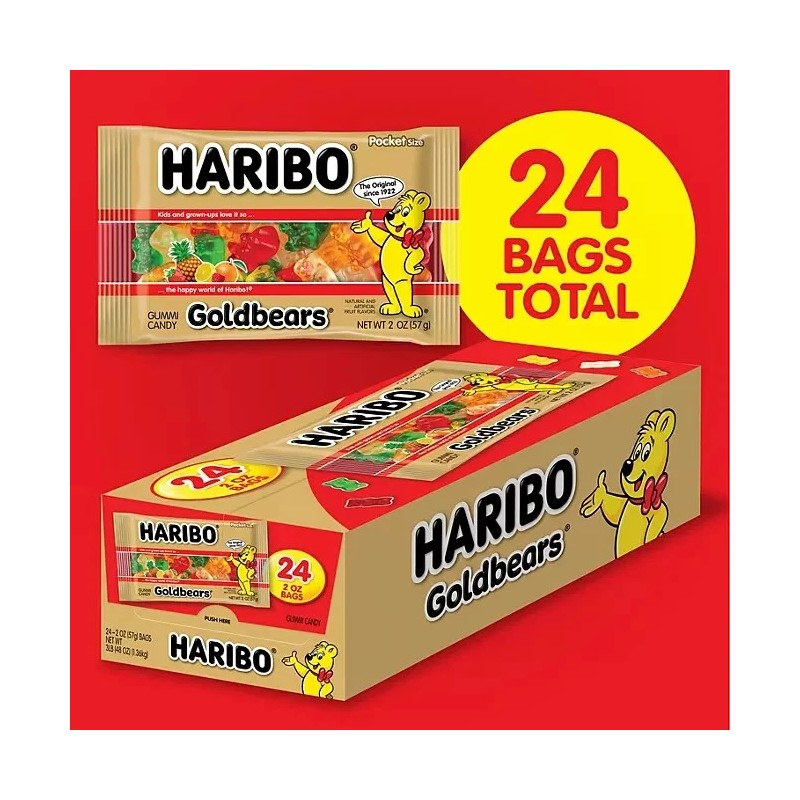 Haribo Goldbears Gummi Candy 2 oz Bags 24 ct