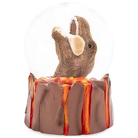 T-Rex Holding Bone Brown 100MM Musical Glitter Dinosaur Snow Globe Plays Tune Fantasie Impromptu