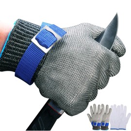 Bahusuo Blade-Proof Gloves, Highest Cut Resistance Level A9, For Work, Non-slip, Braided with 100% Stainless Steel Wire, Disaster Prevention Goods, Cut-Prevention, Gloves, Emergency Supplies,