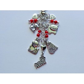 Handmade CAT PERSON CATS KITTENS LOVE MY CAT KEY CHAIN CLIP FOR PURSE BAG CHARM FOB