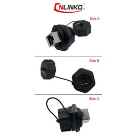 CERRXIAN RJ45 Femle to Female Coupler Panel Mount Waterproof Connector Combo with Cap (Black)