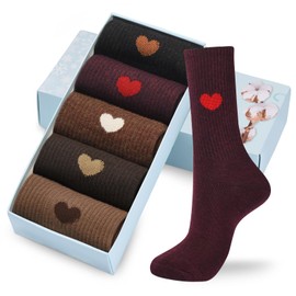 Corlap Women's Crew Calf Cotton Socks Fun Cute Heart Thin Soft Dress Socks,Above Ankle High Casual Socks(5Pairs Gifts Box)