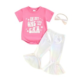 Eadrioss First Baby Girl Birthday Outfit In My One Year Old Era Birthday Outfit Girl 1st Romper Bodysuit Sparkling Bell Bottoms