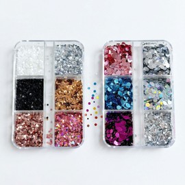 CHENLONB Nail Hologram Nail Sequins 2 Case, Ultra Thin, Sparkly Sequins Mix, DIY Nail Parts, Handmade