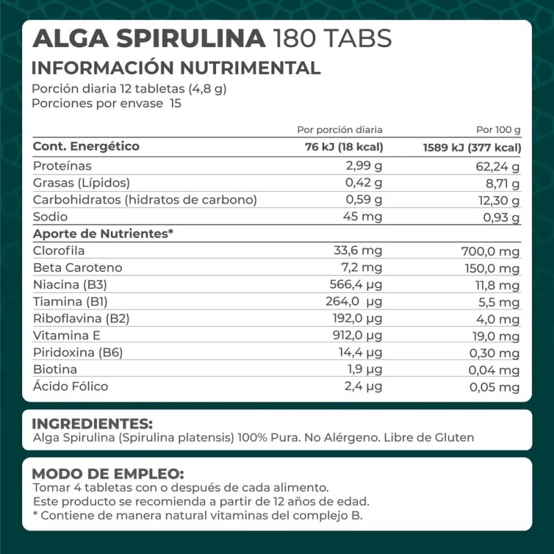 Suplemento Alga Spirulina (180 Tabletas) - Pronat
