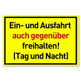 Entry Free Signs (30 x 20 cm Plastic) - Ausfahrt freihalten Sign - Never Again Parked - Even Opposite - (Yellow) - Keep Day and Night Free