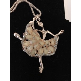 PINK Silver Plated Ballerina With Pink Opals On The Skirt And Outlined In Rhinestones