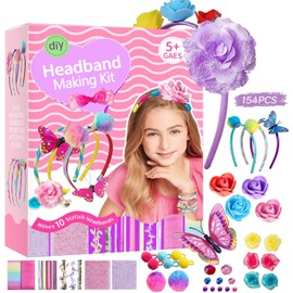 Kit de Fabricación de Diademas para Niñas, Haz Tus Propias Diademas de Moda de 10 Piezas, Set de Accesorios para el Pelo DIY, Juegos de Manualidades Juguetes Regalo Cumpleaños para Niñas de 4 a 10 Años
