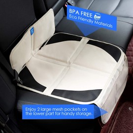 funbliss car seat Protector for Child car seat Beige Thick Padding Carseat Kick Mat with Organizer Pockets,Waterproof 600D Fabric,Vehicle Dog Cover Pad for SUV Sedan Leather Seats