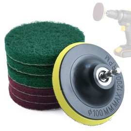 LEONTOOL 4 Inch Drill Powered Brush Tile Scrubber Cleaning Pads, Disc Pad Holder with 6 Scouring Pads, Abrasive Sponge Pads for Kitchen, Bathroom, Grout, Carpet, Grill, Tiles