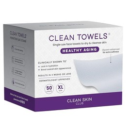 Clean Skin Club Clean Healthy AgingTowels XL™, 100% USDA Biobased Face Towel, Disposable Face Towelette, Eczema Association Accepted, Makeup Remover Dry Wipes, Ultra Soft (50 Ct, 1 Pack)