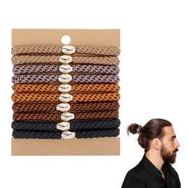 Men's Hair Ties, 10Pcs Braided Nylon Men's Hair Ties Bracelet with Metal Beads & Roman Style for Guys, Men, Women, Long Hairtype (Multicolor)