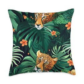 Green Bohemian Tropical Cheetah Kiss Pattern Decor Throw Pillow
