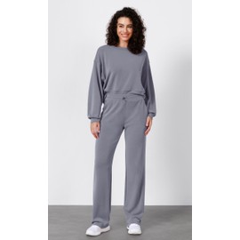 ODODOS Women's Modal Soft Wide Leg Pants with Pockets Adjustable Shockcord High Waist Casual Lounge Pants-31 Inseam, Purple Gray, X-Small