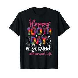 Tie Dye Leopard Happy 100th Day Of School Principal Life T-Shirt