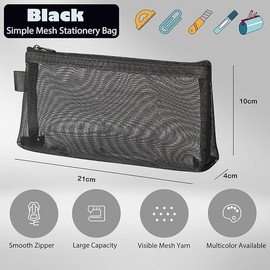 Mesh Pencil Pouch Zipper Pencil Bag, 2Pcs Mesh Zipper Pencil Case Nylon Pen Bag,Mesh Zipper Pen Pouch Pencil Storage Bag,Mesh Pencil Case Pencil Storage Bag,Mesh Pencil Case Zipper Pen Bag,Black