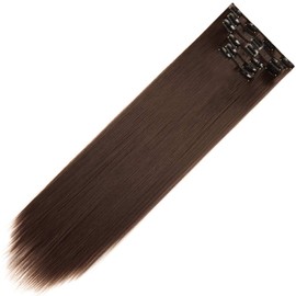 24"-26" Clip in Hair Extensions 6Pcs 16 Clips Curly Wavy Straight Thick Clip on Synthetic Hair Extension Hairpieces Medium Brown#