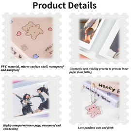 runrayay 3 Inch Mini Photo Album, Bear Card Ties, Photo Album, Photo Card Holder with Bear Pendant, 36 Pockets