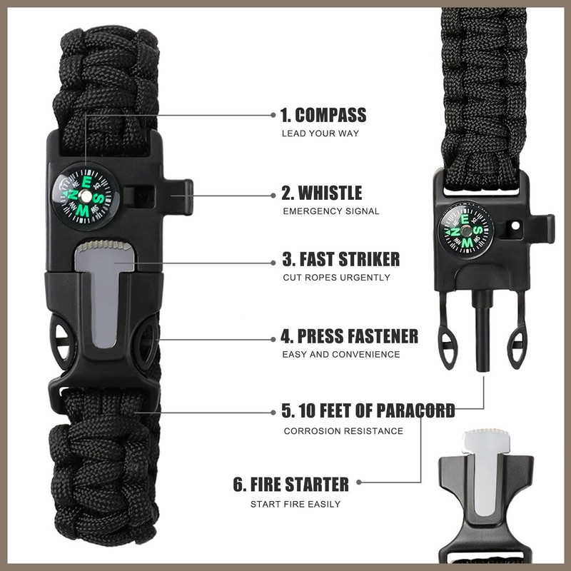 2 Pack Adjustable Paracord Bracelets Kit Ourtdoor Survival Bracelets Gift
