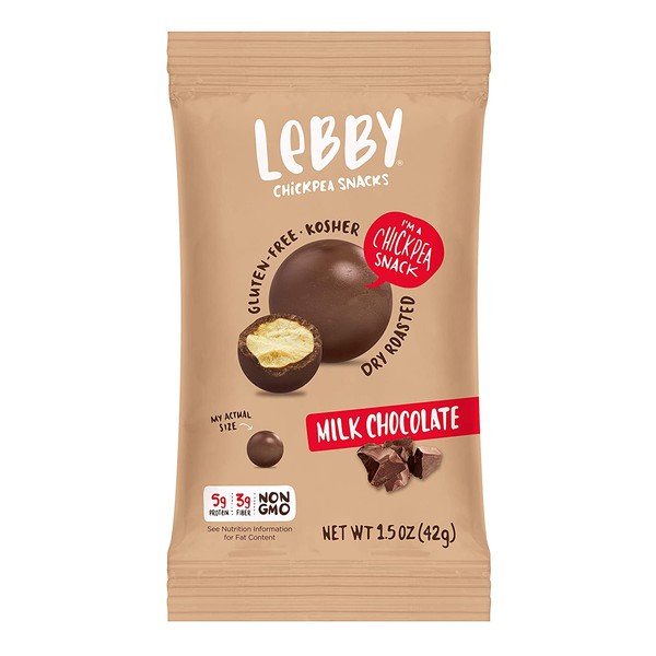 Lebby Chickpea Snacks (Milk Chocolate, 1.5 oz, 12 pack), Gluten Free, Non-GMO, High Protein and Fiber, Healthy Snack
