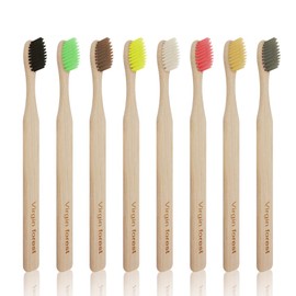Virgin Forest 8 Pcs Bamboo Toothbrush, BPA-Free Soft Toothbrushes, Natural Eco-Friendly Biodegradable Best Travel Wood Toothbrush Set, for Sensitive Gums