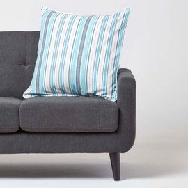 HOMESCAPES - 100% Cotton - New England Striped Large Cushion Cover - 60 x 60 cm Square - 24 x 24 Inches - Blue Navy White - 100% Cotton Sofa Pillow Cushion Cover- Washable