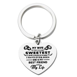Wife Christmas Keychain Gifts from Husband, Birthday Gifts for Wife Wifey Romantic Love Keychain Anniversary Valentines Day Present for Wife Wifes Engraved Keyring Christmas Stocking Stuffer for Women